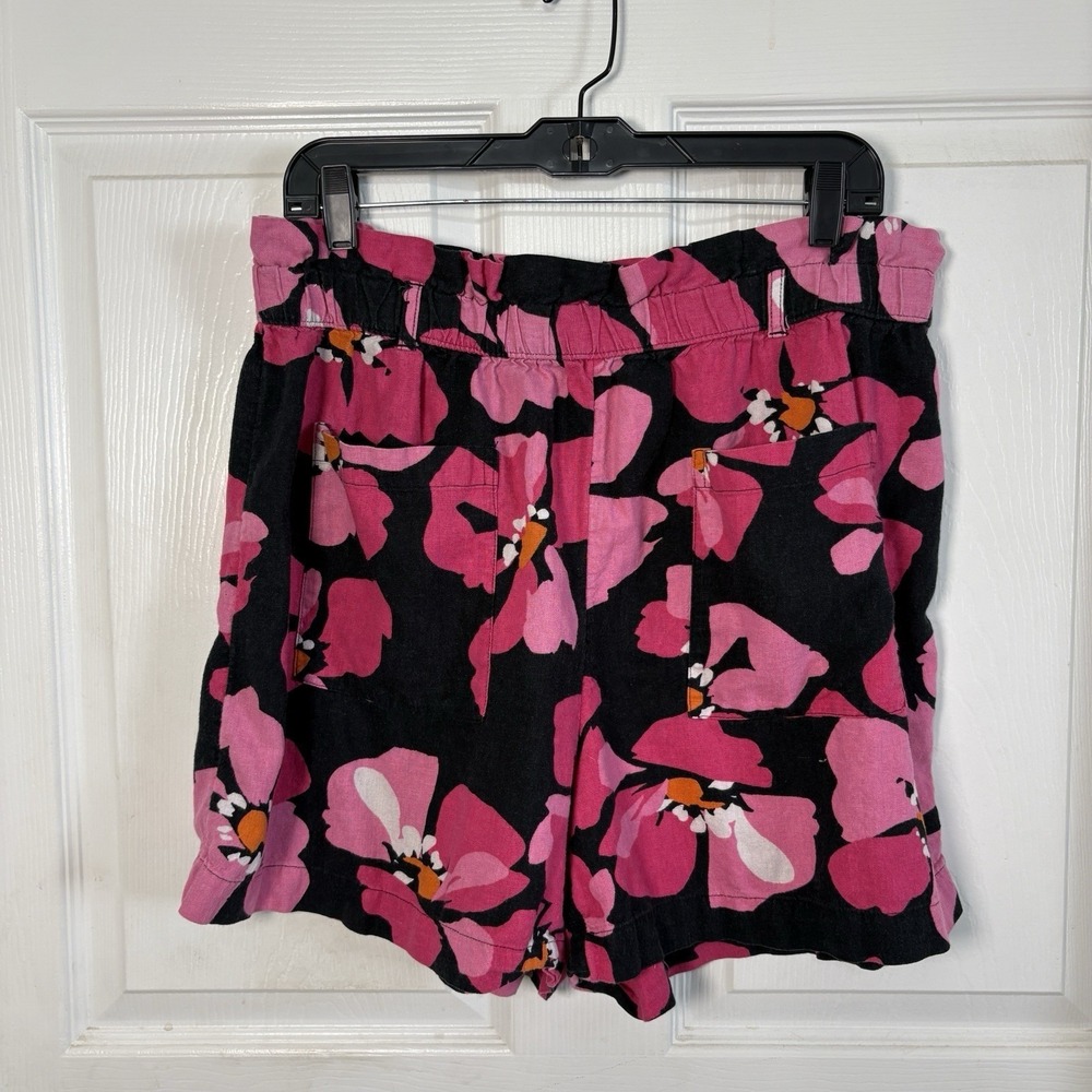 Who What Wear High-Rise Paperbag Linen Shorts XL Pink Floral Tropical Resort